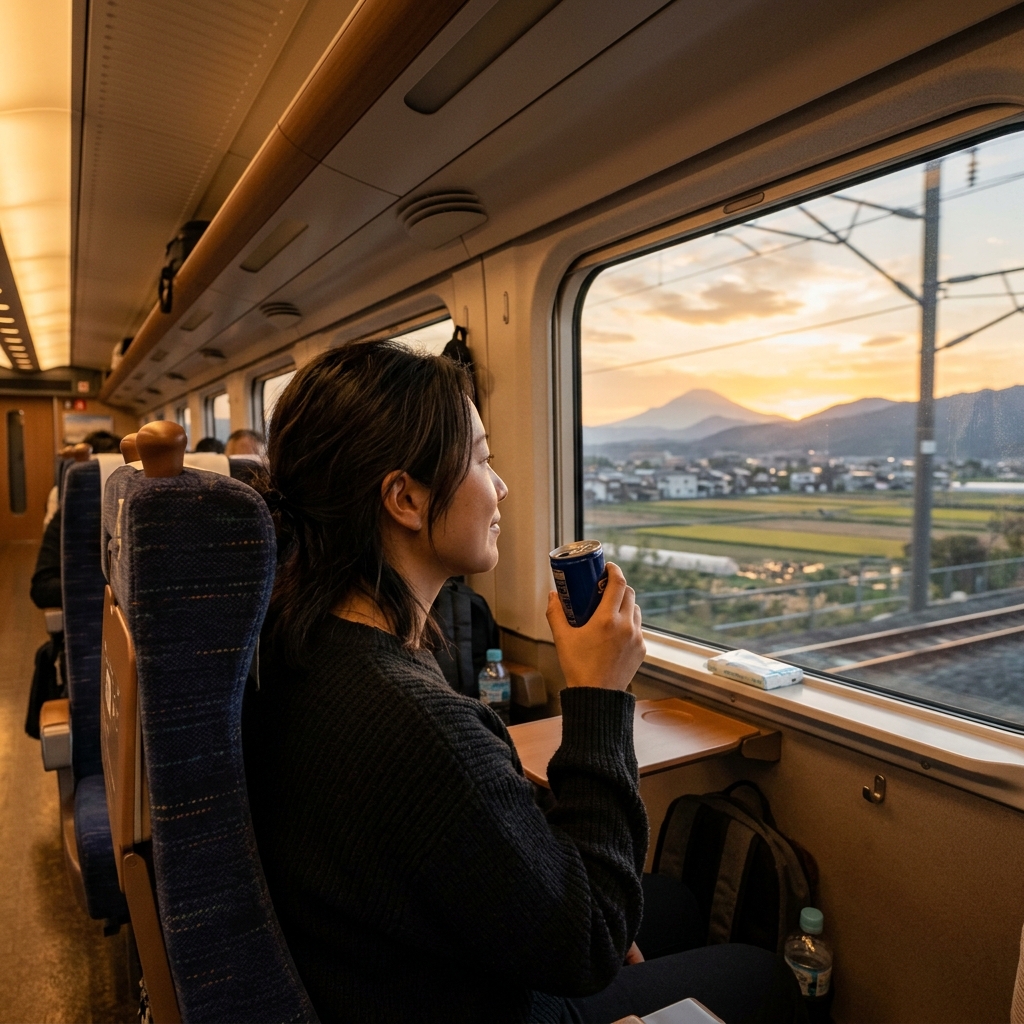 新幹線の車窓風景 新幹線の車窓から景色を眺める様子