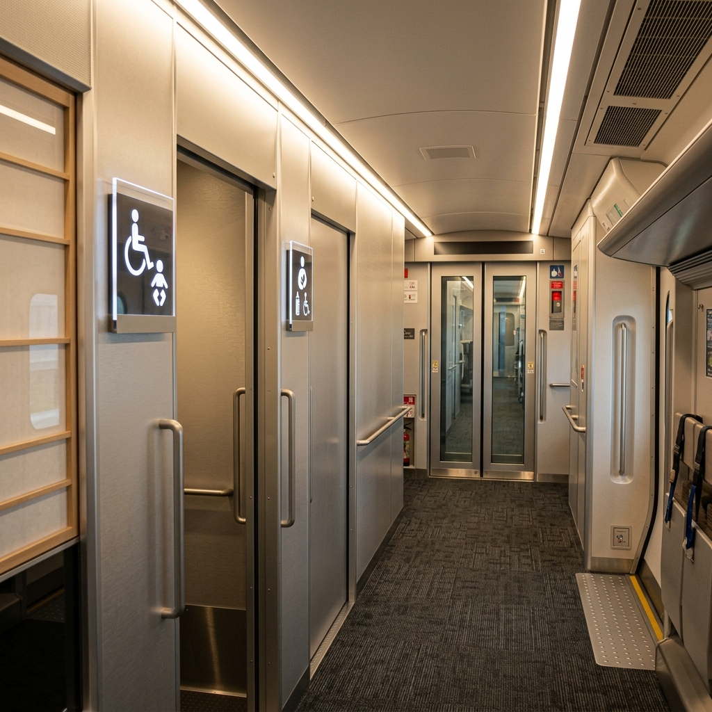 新幹線11号車のデッキ設備 新幹線11号車の多目的室と多機能トイレがあるデッキ通路