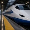 雨のホームに停車する東海道新幹線。EX予約とスマートEXの違いを解説する記事のアイキャッチ