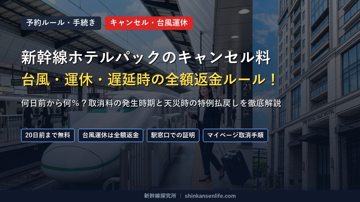 新幹線ホテルパックのキャンセル料発生時期と台風・運休・遅延時の全額返金ルール