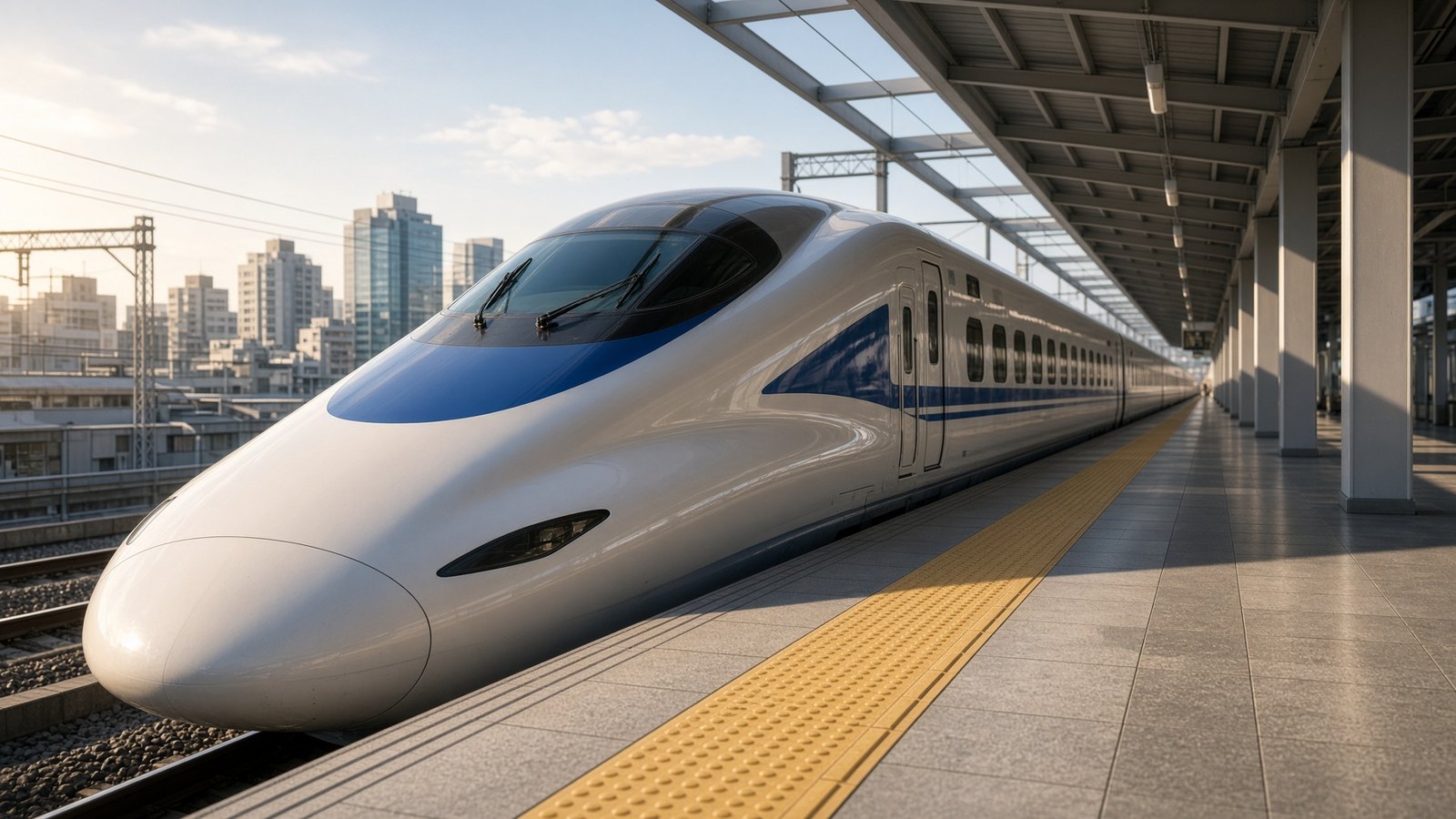 東海道新幹線の先頭車両がホームに停車している様子