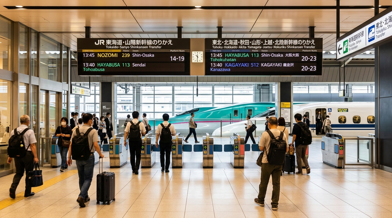 東京駅で在来線から新幹線へ乗り換える動線イメージ
